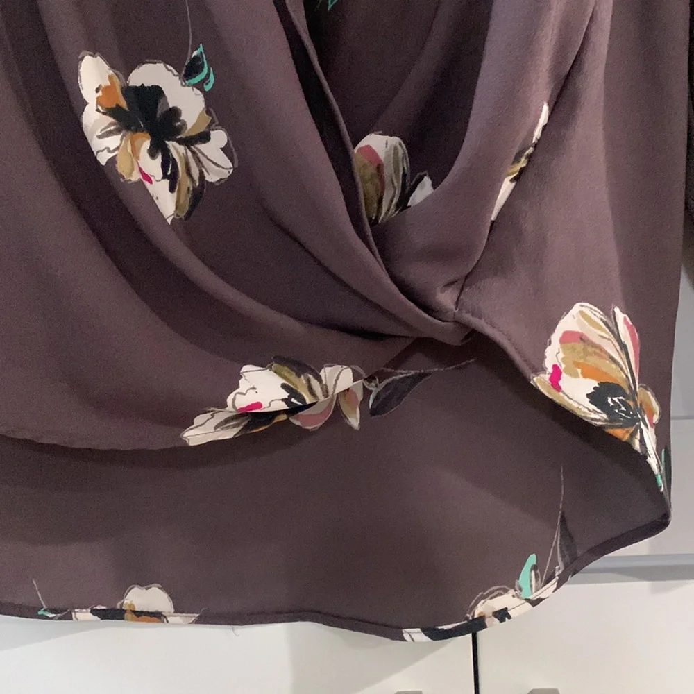 Ann Taylor Plum Faux Wrap Long Sleeve Floral Blouse‎